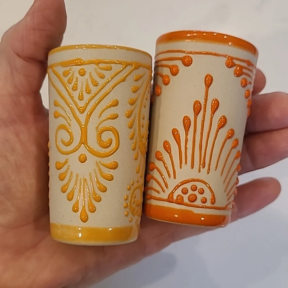 Handcrafted Talavera Ceramic Vases/ Shot Glasses - Orange and Yellow Accents